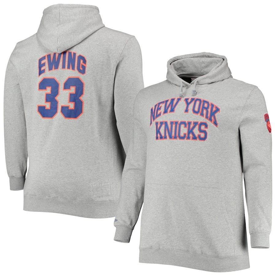 Men's New York Knicks Patrick Ewing Mitchell & Ness Heathered Gray Big & Tall Name & Number Pullover Hoodie Men's New York Knicks Patrick Ewing Mitchell & Ness Heathered Gray Big & Tall Name & Number Pullover Hoodie