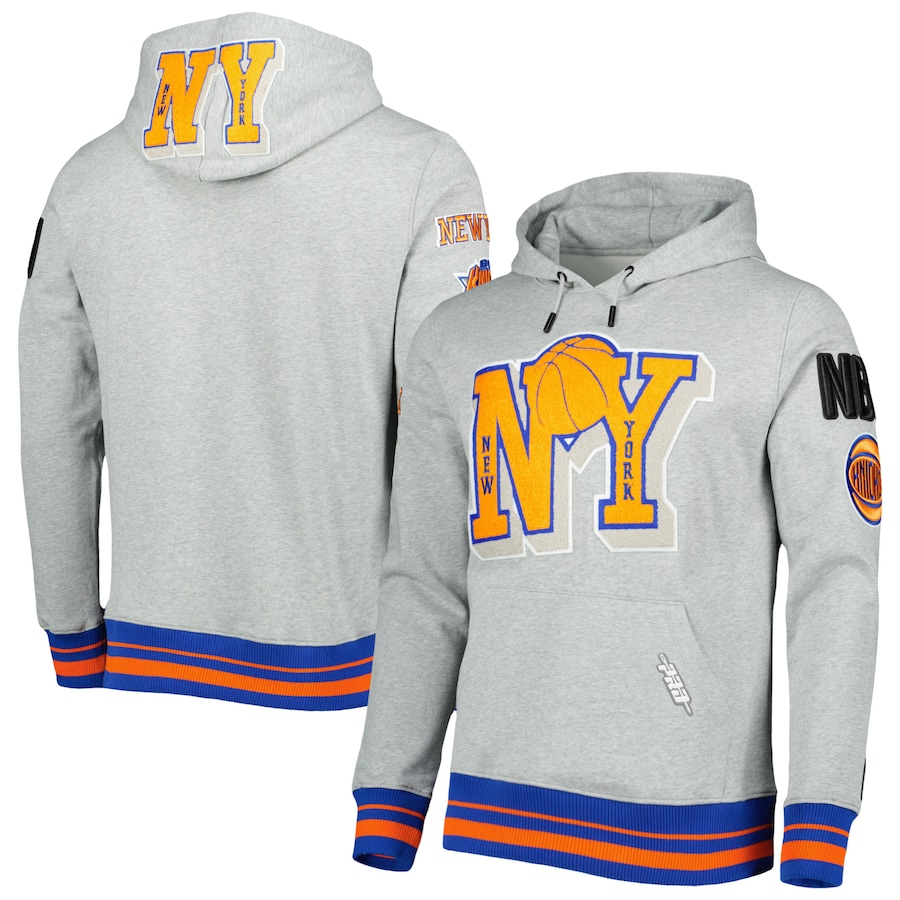 Men's New York Knicks Pro Standard Heathered Gray Mash Up Capsule Pullover Hoodie Men's New York Knicks Pro Standard Heathered Gray Mash Up Capsule Pullover Hoodie