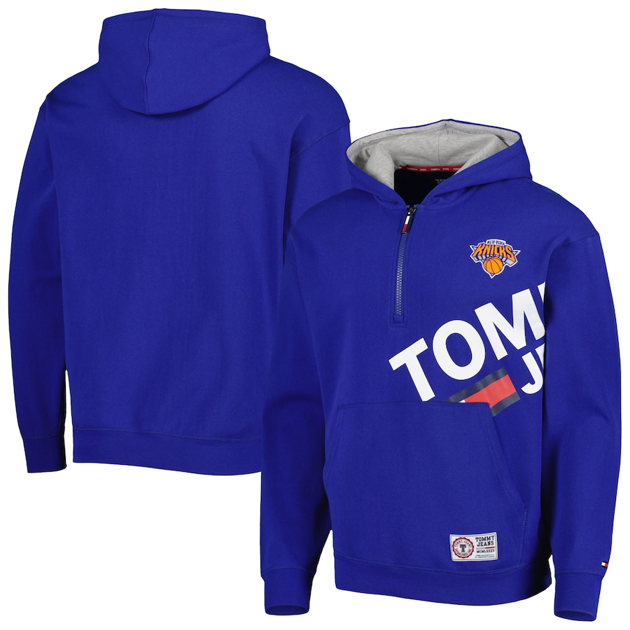 Men's New York Knicks Tommy Jeans Blue Bernard Half-Zip Hoodie Men's New York Knicks Tommy Jeans Blue Bernard Half-Zip Hoodie
