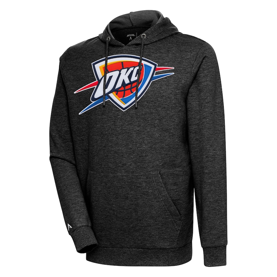 Men's Oklahoma City Thunder Antigua Heather Black Action Pullover Hoodie Men's Oklahoma City Thunder Antigua Heather Black Action Pullover Hoodie