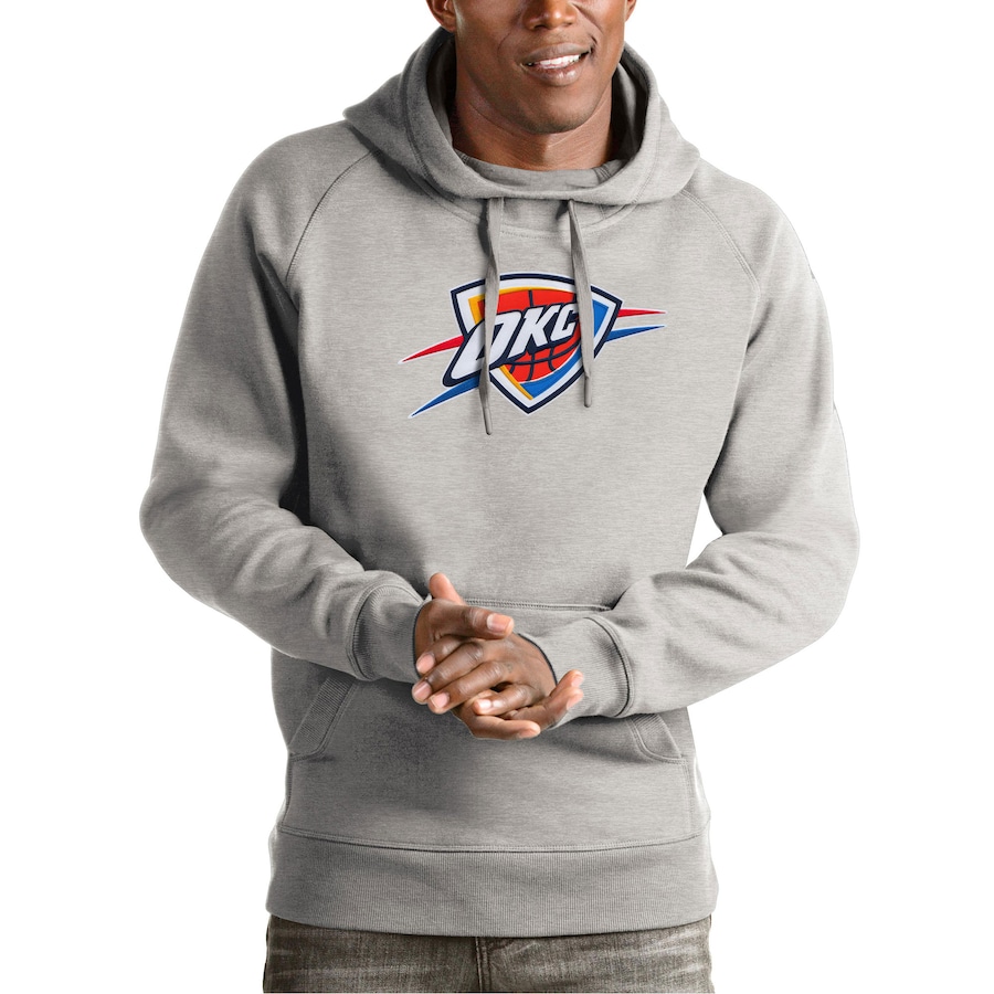 Men's Oklahoma City Thunder Antigua Heather Gray Team Logo Victory Pullover Hoodie