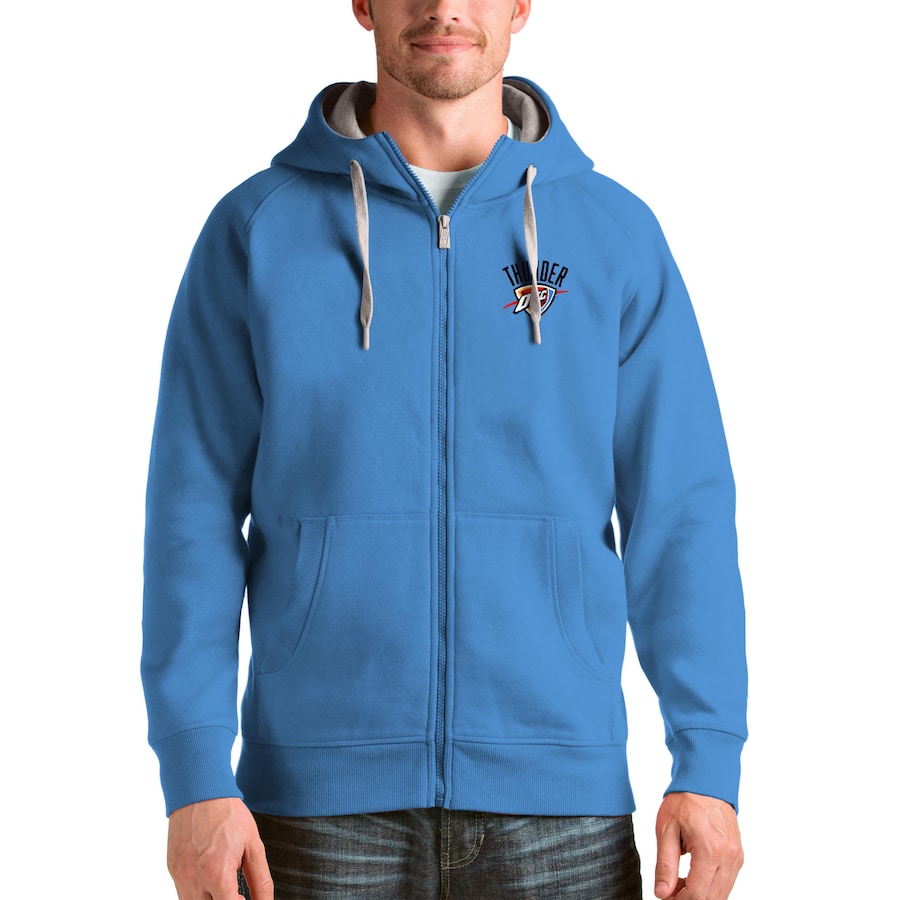Men's Oklahoma City Thunder Antigua Light Blue Logo Victory Full-Zip Hoodie