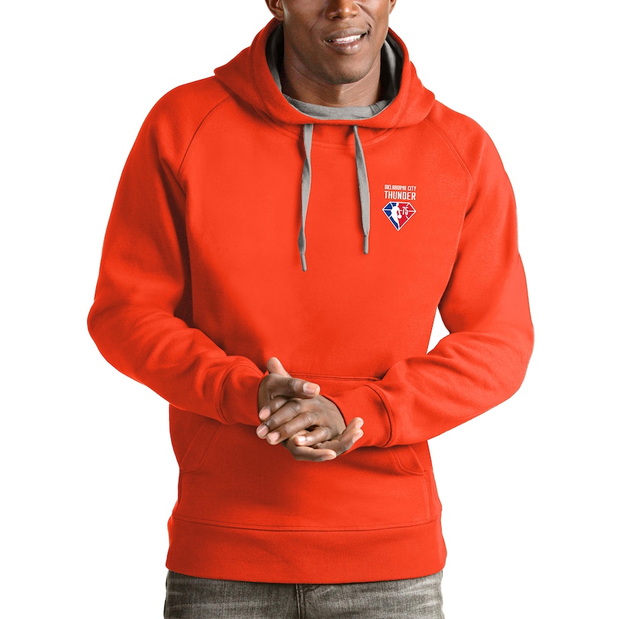 Men's Oklahoma City Thunder Antigua Orange NBA 75th Anniversary Victory Pullover Hoodie Men's Oklahoma City Thunder Antigua Orange NBA 75th Anniversary Victory Pullover Hoodie