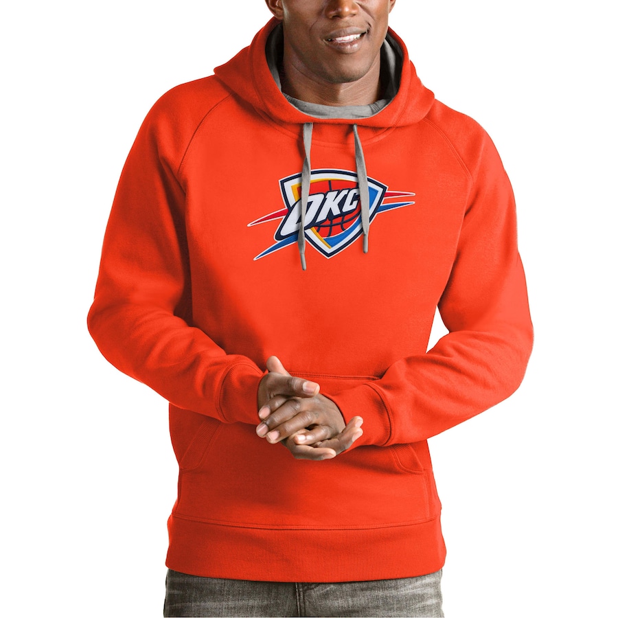Men's Oklahoma City Thunder Antigua Orange Team Logo Victory Pullover Hoodie