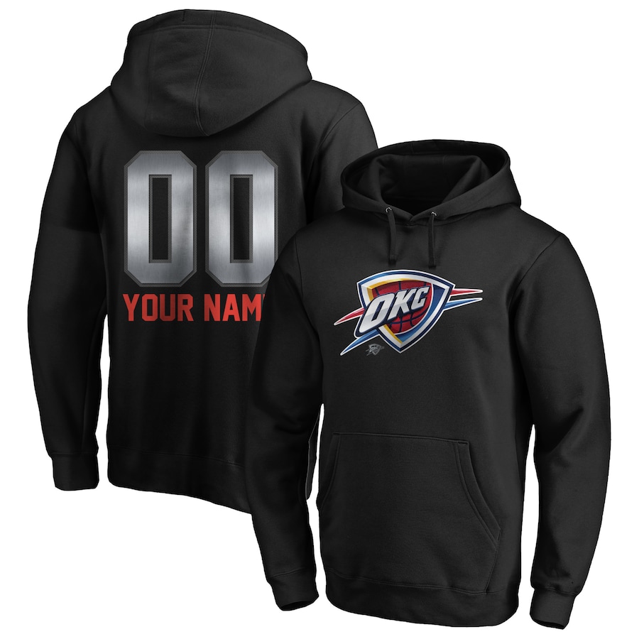 Men's Customize Oklahoma City Thunder Black Midnight Mascot Personalized Name & Number Pullover Hoodie Men's Customize Oklahoma City Thunder Black Midnight Mascot Personalized Name & Number Pullover Hoodie