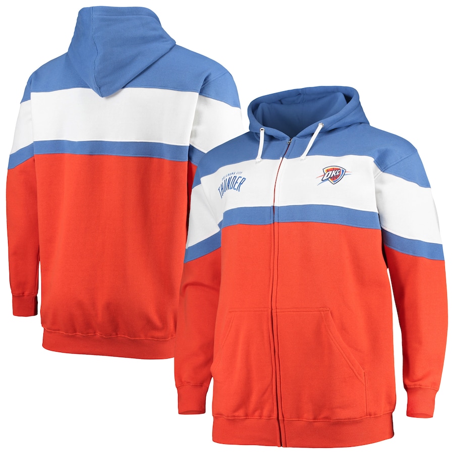 Men's Oklahoma City Thunder Blue/Orange Big & Tall Colorblock Wordmark Tripod Full-Zip Hoodie Men's Oklahoma City Thunder Blue/Orange Big & Tall Colorblock Wordmark Tripod Full-Zip Hoodie