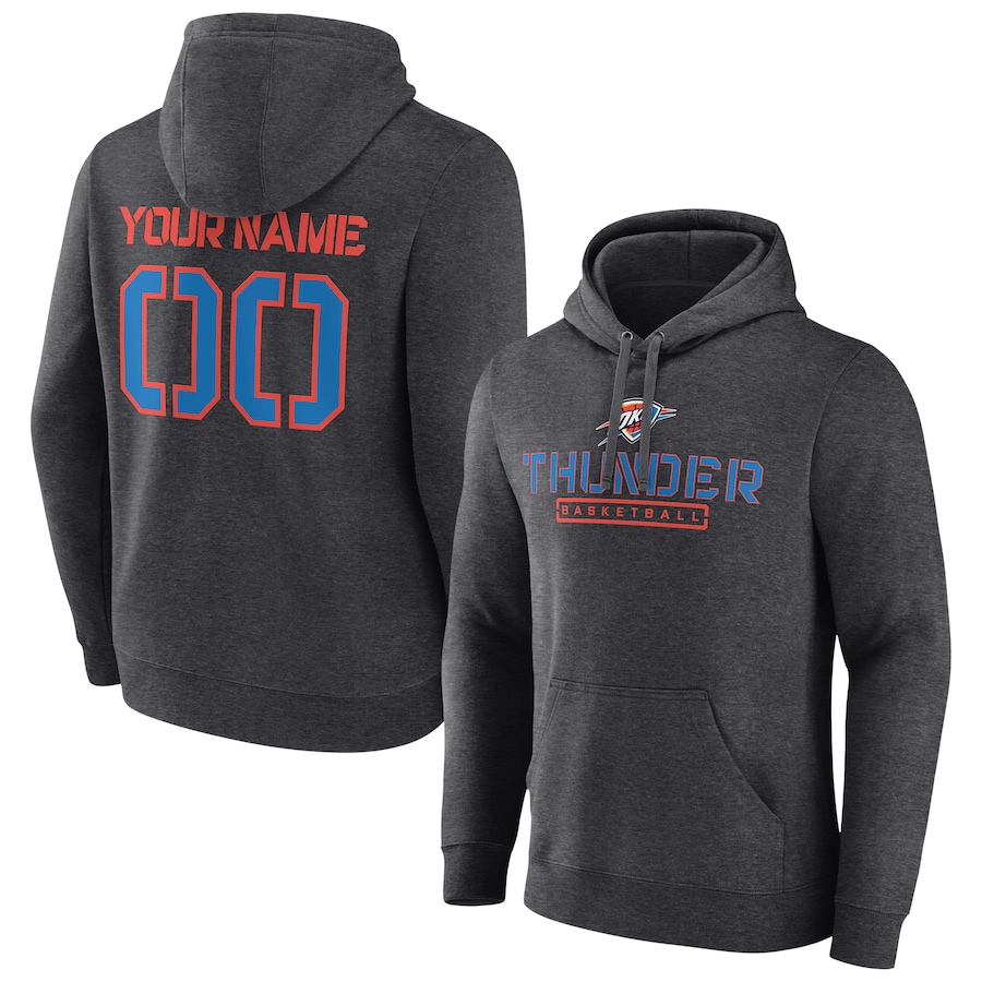 Men's Customize Oklahoma City Thunder Charcoal Personalized Evanston Stencil Pullover Hoodie Men's Customize Oklahoma City Thunder Charcoal Personalized Evanston Stencil Pullover Hoodie