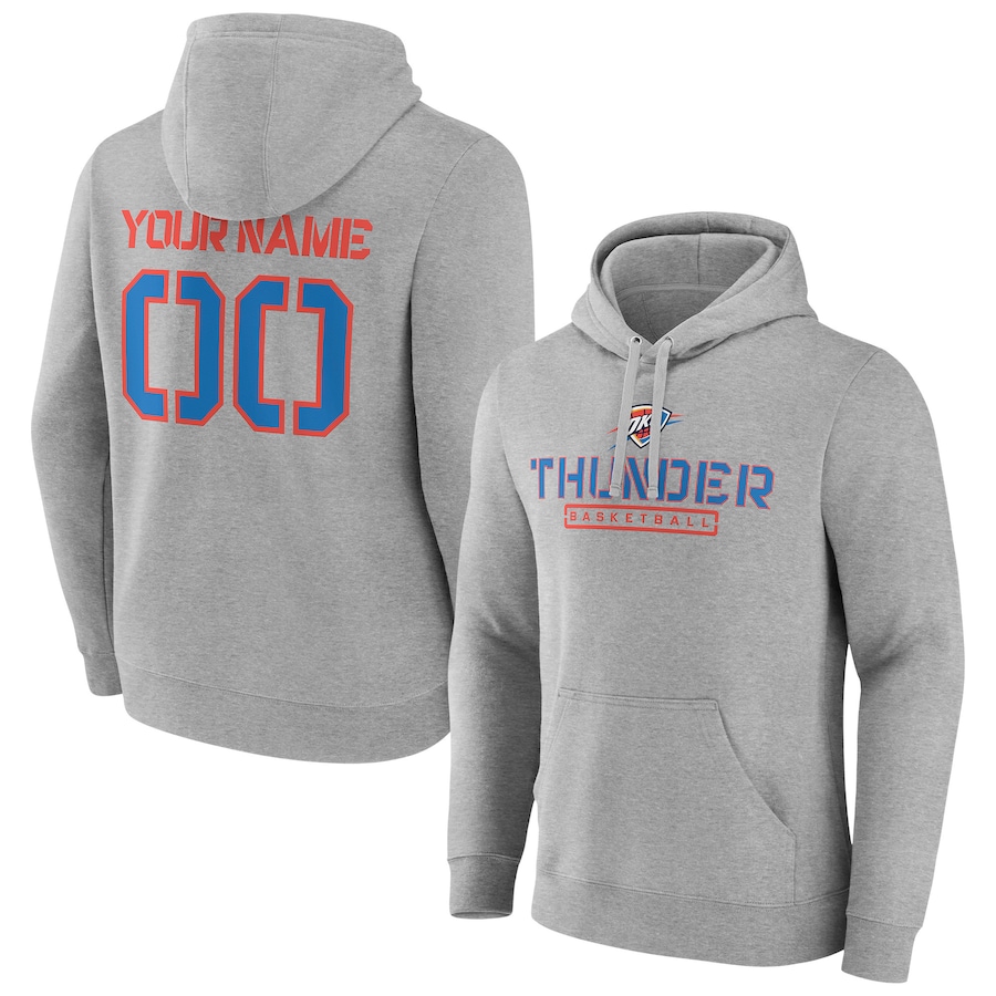 Men's Customize Oklahoma City Thunder Gray Personalized Evanston Stencil Pullover Hoodie Men's Customize Oklahoma City Thunder Gray Personalized Evanston Stencil Pullover Hoodie