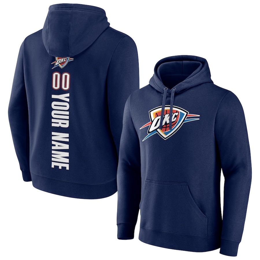 Men's Customize Oklahoma City Thunder Navy Playmaker Personalized Name & Number Pullover Hoodie Men's Customize Oklahoma City Thunder Navy Playmaker Personalized Name & Number Pullover Hoodie