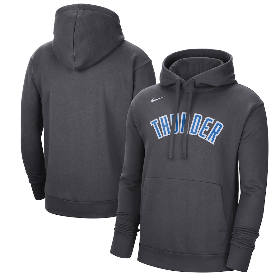 Men's Oklahoma City Thunder NBA Anthracite 2022/23 City Edition Essential Pullover Hoodie Men's Oklahoma City Thunder NBA Anthracite 2022/23 City Edition Essential Pullover Hoodie