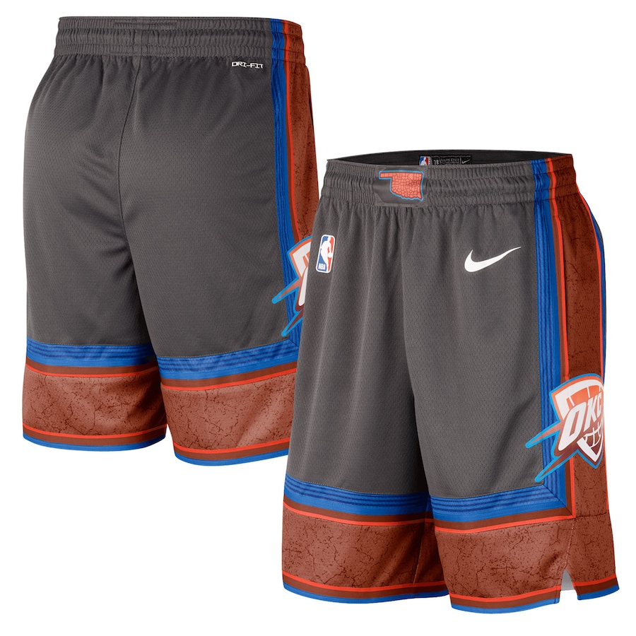 Men's Oklahoma City Thunder NBA Anthracite 2022/23 City Edition Swingman Shorts Men's Oklahoma City Thunder NBA Anthracite 2022/23 City Edition Swingman Shorts