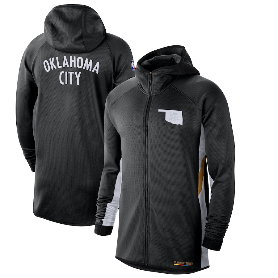 Men's Oklahoma City Thunder NBA Black/White 2019/20 Earned Edition Showtime Full-Zip Performance Hoodie Men's Oklahoma City Thunder NBA Black/White 2019/20 Earned Edition Showtime Full-Zip Performance Hoodie