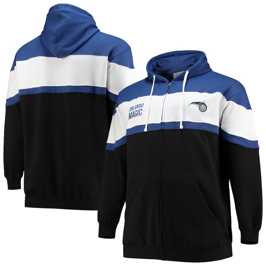 Men's Orlando Magic Blue/Black Big & Tall Colorblock Wordmark Tripod Full-Zip Hoodie