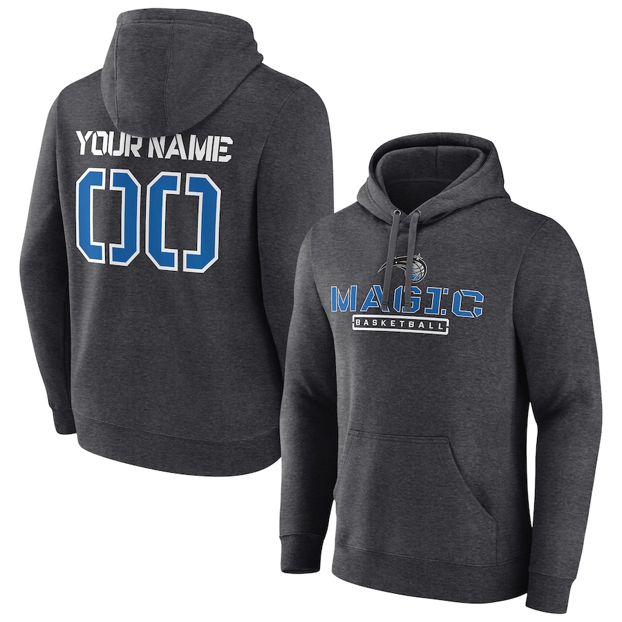 Men's Customize Orlando Magic Charcoal Personalized Evanston Stencil Pullover Hoodie Men's Customize Orlando Magic Charcoal Personalized Evanston Stencil Pullover Hoodie