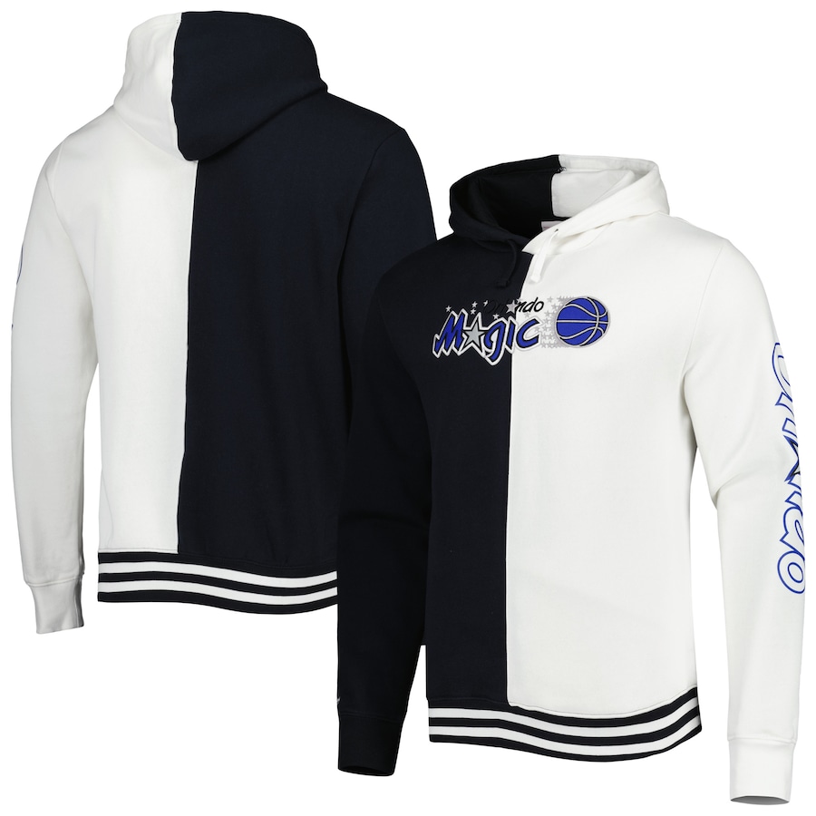 Men's Orlando Magic Mitchell & Ness Black/White Hardwood Classics Split Pullover Hoodie