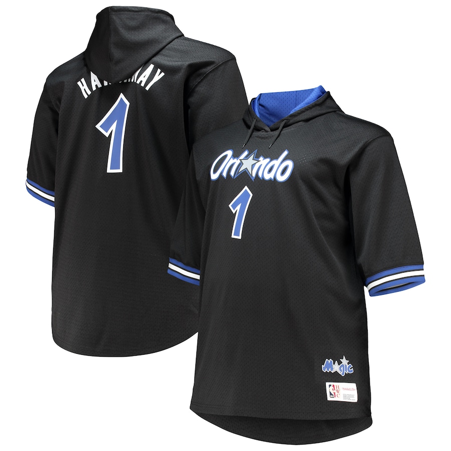 Men's Orlando Magic Penny Hardaway Mitchell & Ness Black/Blue Big & Tall Name & Number Short Sleeve Hoodie