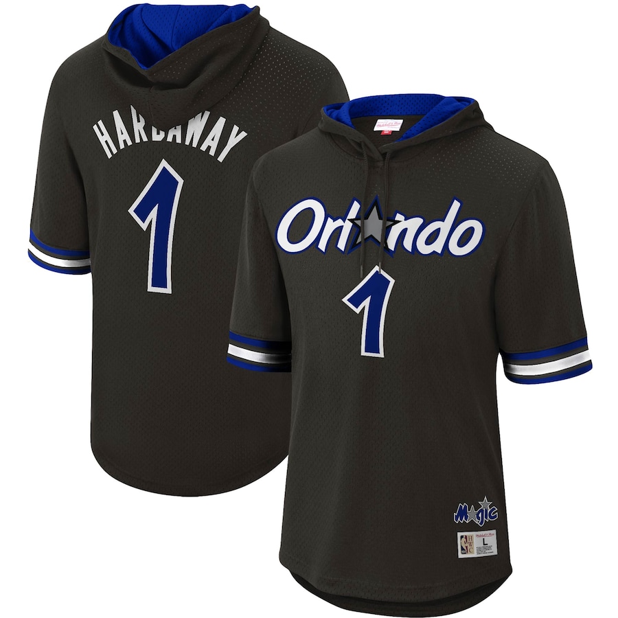 Men's Orlando Magic Penny Hardaway Mitchell & Ness Black Mesh Hardwood Classics Name & Number Short Sleeve Hoodie