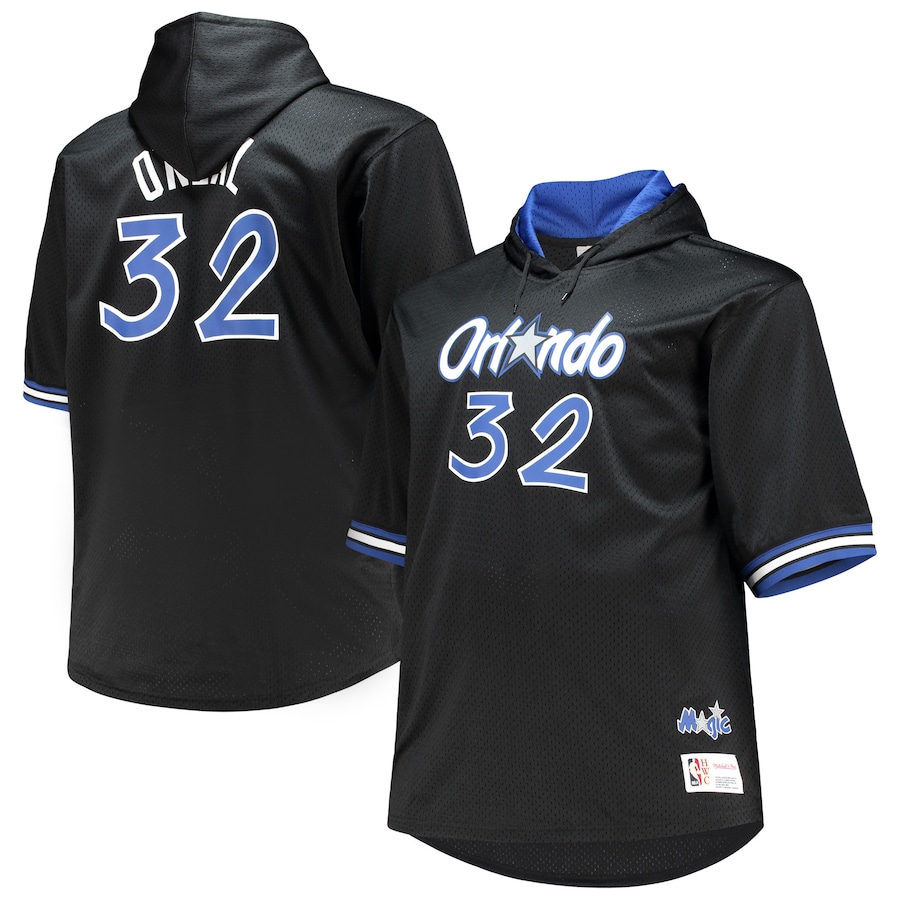 Men's Orlando Magic Shaquille O'Neal Mitchell & Ness Black/Blue Big & Tall Name & Number Short Sleeve Hoodie