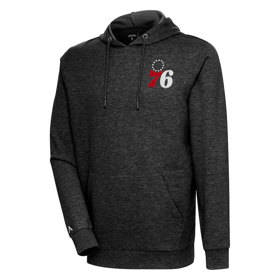Men's Philadelphia 76ers Antigua Heather Black Action Pullover Hoodie Men's Philadelphia 76ers Antigua Heather Black Action Pullover Hoodie