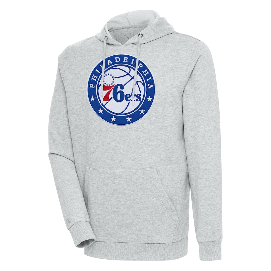 Men's Philadelphia 76ers Antigua Heather Gray Action Pullover Hoodie Men's Philadelphia 76ers Antigua Heather Gray Action Pullover Hoodie
