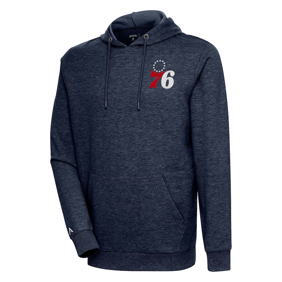 Men's Philadelphia 76ers Antigua Heather Navy Action Pullover Hoodie Men's Philadelphia 76ers Antigua Heather Navy Action Pullover Hoodie