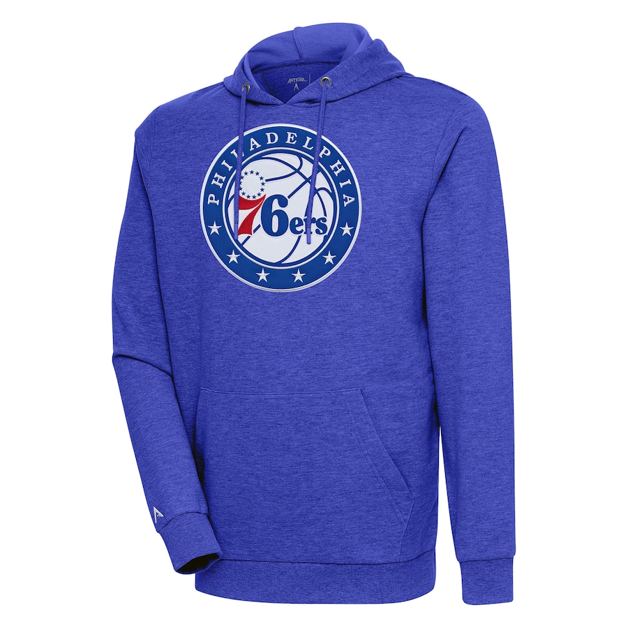 Men's Philadelphia 76ers Antigua Heather Royal Action Pullover Hoodie Men's Philadelphia 76ers Antigua Heather Royal Action Pullover Hoodie