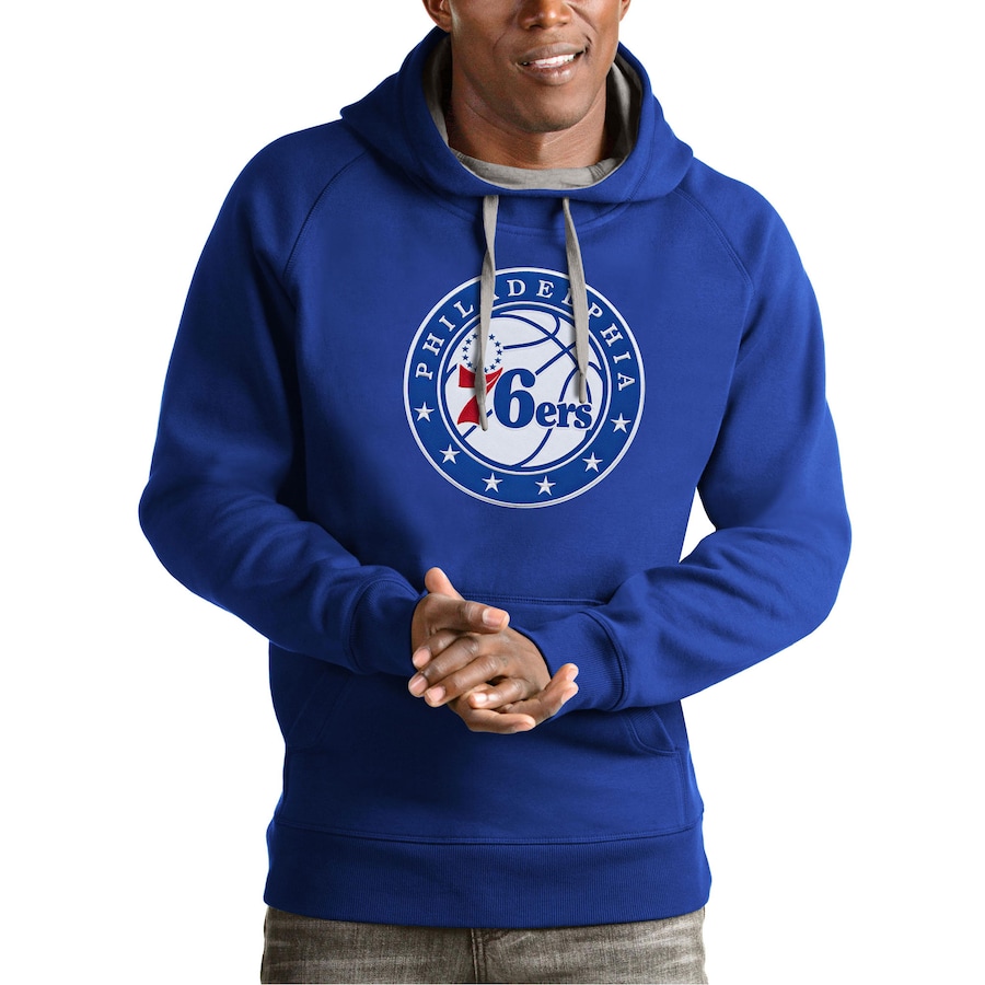 Men's Philadelphia 76ers Antigua Royal Team Logo Victory Pullover Hoodie Men's Philadelphia 76ers Antigua Royal Team Logo Victory Pullover Hoodie