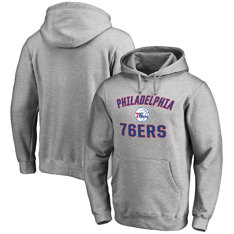 Men's Philadelphia 76ers Ash Victory Arch Pullover Hoodie Men's Philadelphia 76ers Ash Victory Arch Pullover Hoodie