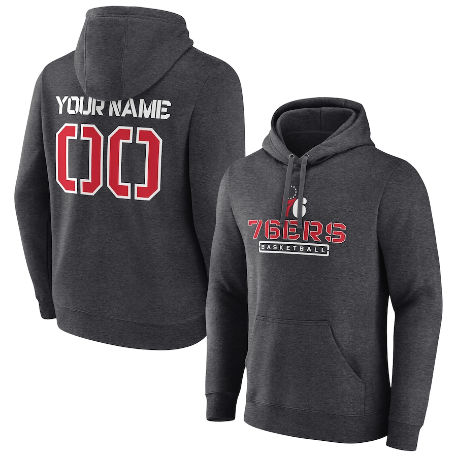 Men's Customize Philadelphia 76ers Charcoal Personalized Evanston Stencil Pullover Hoodie Men's Customize Philadelphia 76ers Charcoal Personalized Evanston Stencil Pullover Hoodie