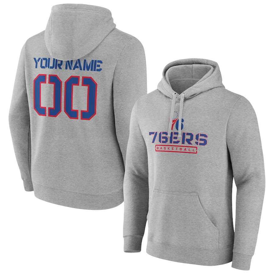 Men's Customize Philadelphia 76ers Gray Personalized Evanston Stencil Pullover Hoodie Men's Customize Philadelphia 76ers Gray Personalized Evanston Stencil Pullover Hoodie