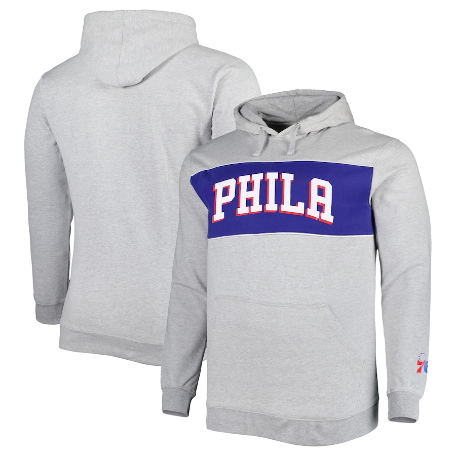 Men's Philadelphia 76ers Heather Gray Big & Tall Wordmark Pullover Hoodie