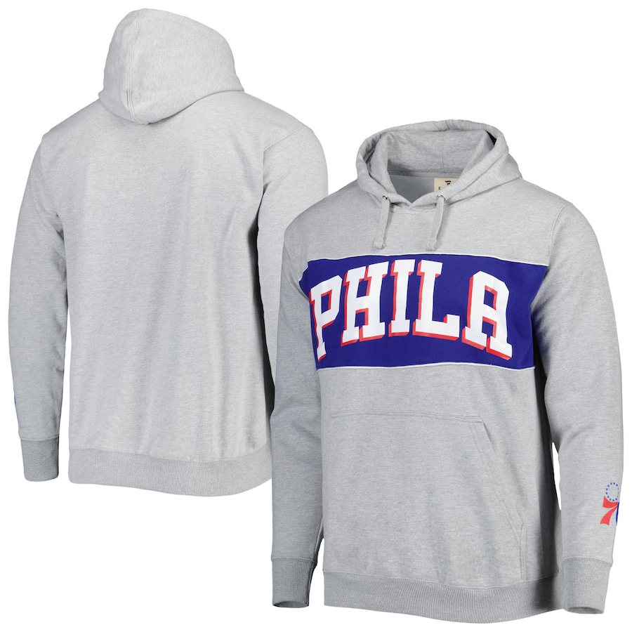 Men's Philadelphia 76ers Heather Gray Wordmark French Terry Pullover Hoodie Men's Philadelphia 76ers Heather Gray Wordmark French Terry Pullover Hoodie