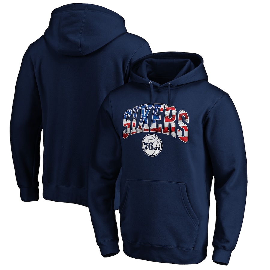 Men's Philadelphia 76ers Navy Banner Wave Pullover Hoodie Men's Philadelphia 76ers Navy Banner Wave Pullover Hoodie
