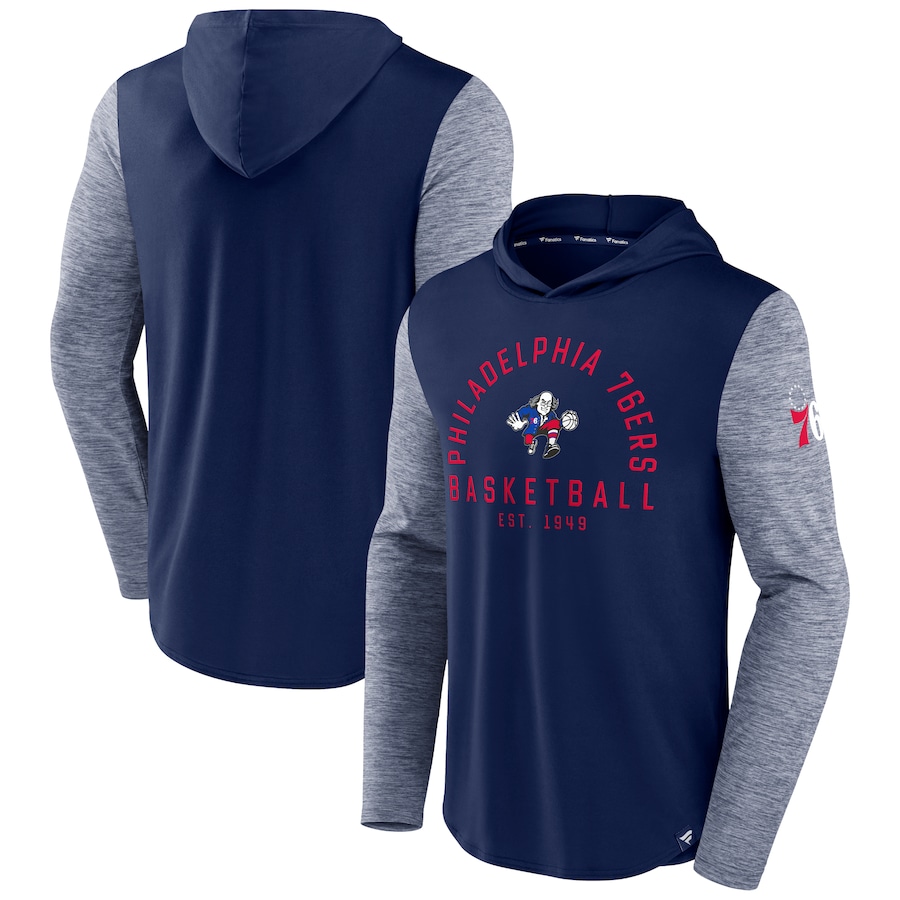 Men's Philadelphia 76ers Navy/Heathered Navy Deep Rotation Performance Pullover Hoodie Men's Philadelphia 76ers Navy/Heathered Navy Deep Rotation Performance Pullover Hoodie