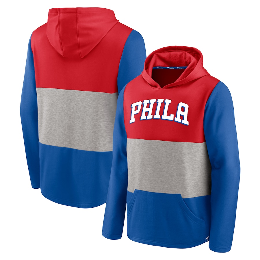 Men's Philadelphia 76ers Red/Royal Linear Logo Comfy Colorblock Tri-Blend Pullover Hoodie Men's Philadelphia 76ers Red/Royal Linear Logo Comfy Colorblock Tri-Blend Pullover Hoodie