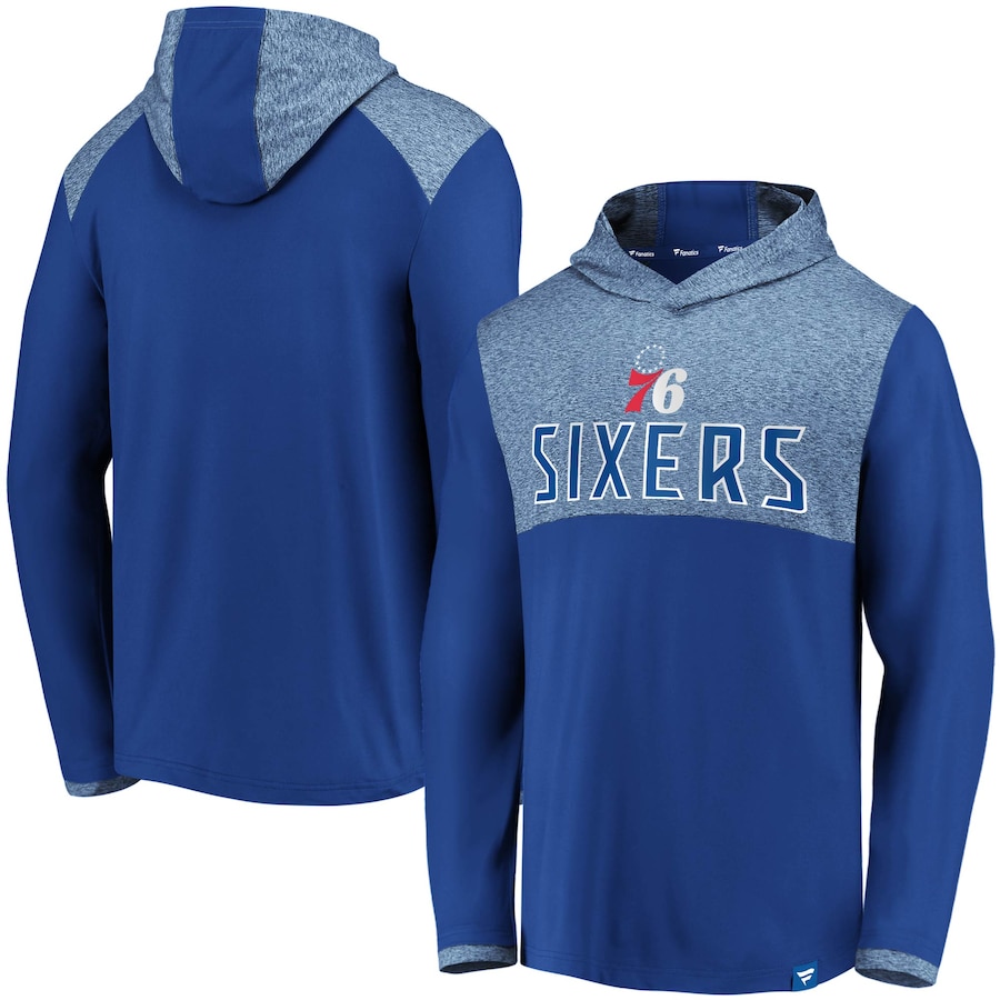 Men's Philadelphia 76ers Royal Iconic Stealth Marble Blocked Pullover Hoodie