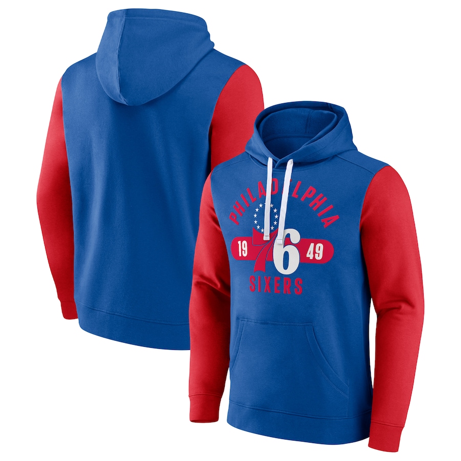 Men's Philadelphia 76ers Royal/Red Attack Colorblock Pullover Hoodie Men's Philadelphia 76ers Royal/Red Attack Colorblock Pullover Hoodie