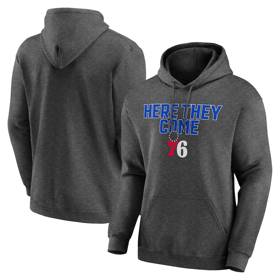Men's Philadelphia 76ers Heathered Charcoal Victory Earned Pullover Hoodie Men's Philadelphia 76ers Heathered Charcoal Victory Earned Pullover Hoodie