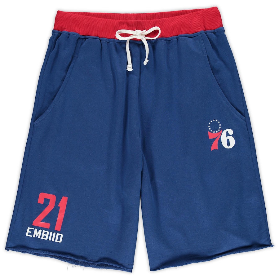 Men's Philadelphia 76ers Joel Embiid Majestic Royal Big & Tall French Terry Name & Number Shorts
