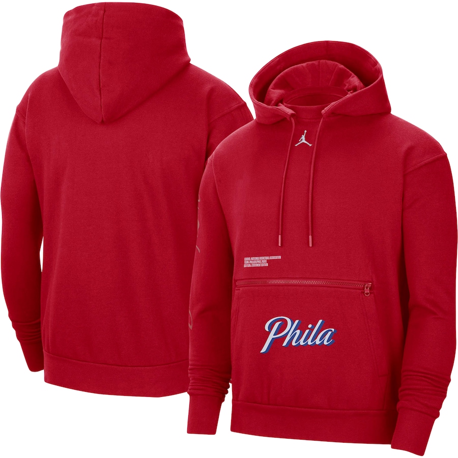 Men's Philadelphia 76ers Jordan Brand Red Courtside Statement Edition Pullover Hoodie Men's Philadelphia 76ers Jordan Brand Red Courtside Statement Edition Pullover Hoodie