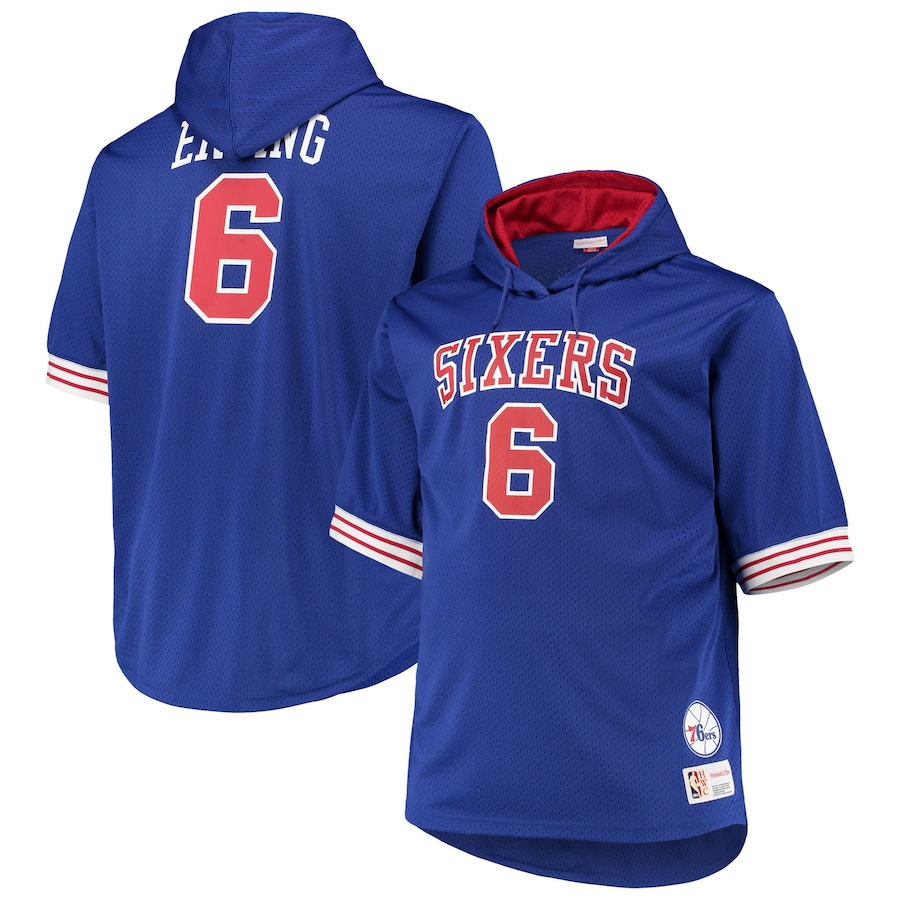 Men's Philadelphia 76ers Julius Erving Mitchell & Ness Royal/Red Big & Tall Name & Number Short Sleeve Hoodie