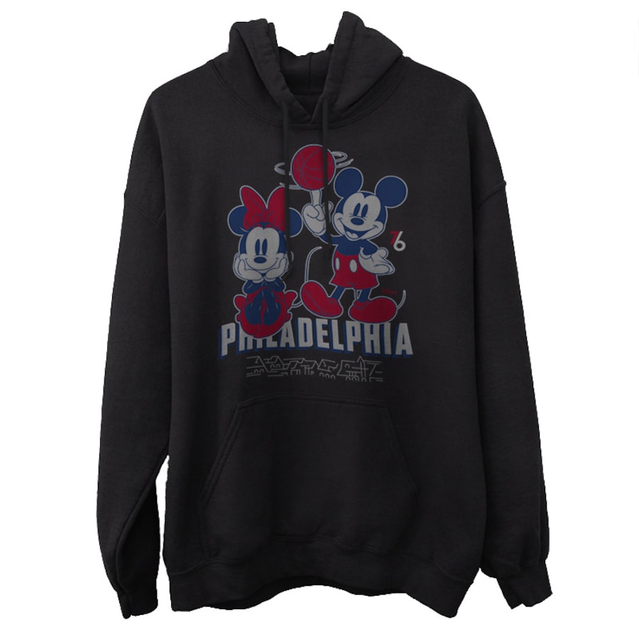 Men's Philadelphia 76ers Junk Food Black Disney Mickey & Minnie 2020/21 City Edition Pullover Hoodie Men's Philadelphia 76ers Junk Food Black Disney Mickey & Minnie 2020/21 City Edition Pullover Hoodie