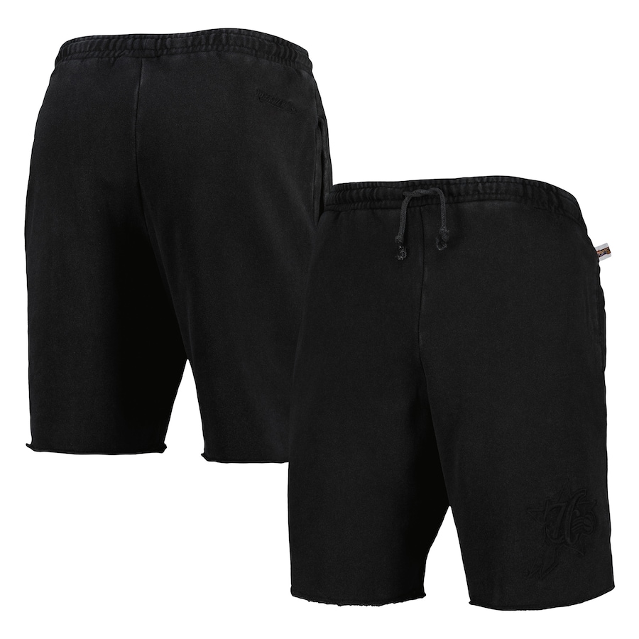 Men's Philadelphia 76ers Mitchell & Ness Black French Terry Tonal Fleece Shorts Men's Philadelphia 76ers Mitchell & Ness Black French Terry Tonal Fleece Shorts