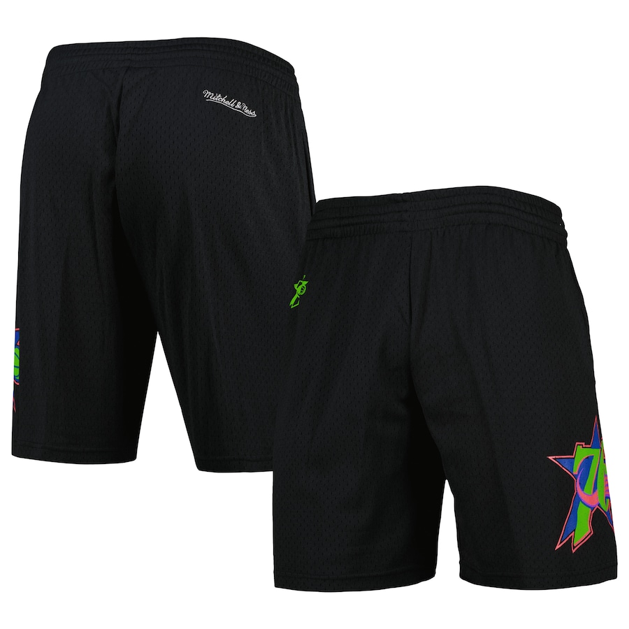 Men's Philadelphia 76ers Mitchell & Ness Black Hardwood Classics Color Bomb Energy Shorts Men's Philadelphia 76ers Mitchell & Ness Black Hardwood Classics Color Bomb Energy Shorts