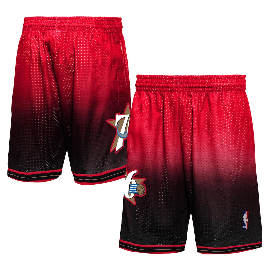 Men's Philadelphia 76ers Mitchell & Ness Black/Red 2000/01 Hardwood Classics Fadeaway Reload 3.0 Swingman Shorts Men's Philadelphia 76ers Mitchell & Ness Black/Red 2000/01 Hardwood Classics Fadeaway Reload 3.0 Swingman Shorts