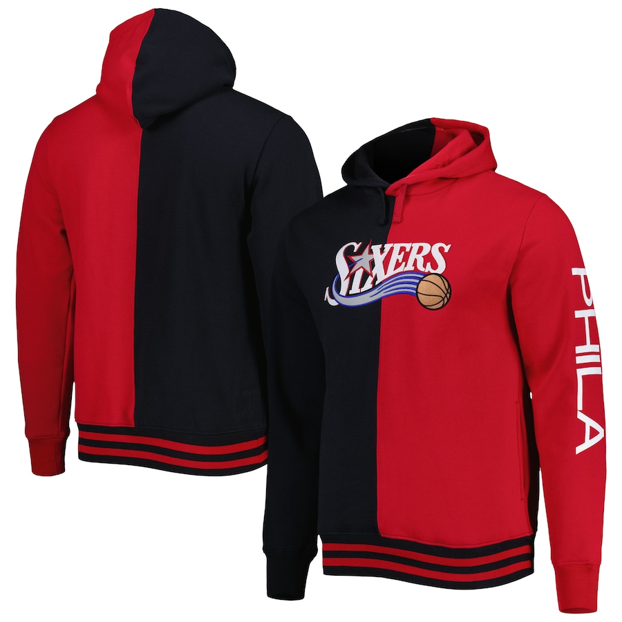 Men's Philadelphia 76ers Mitchell & Ness Black/Red Big & Tall Hardwood Classics Split Pullover Hoodie Men's Philadelphia 76ers Mitchell & Ness Black/Red Big & Tall Hardwood Classics Split Pullover Hoodie