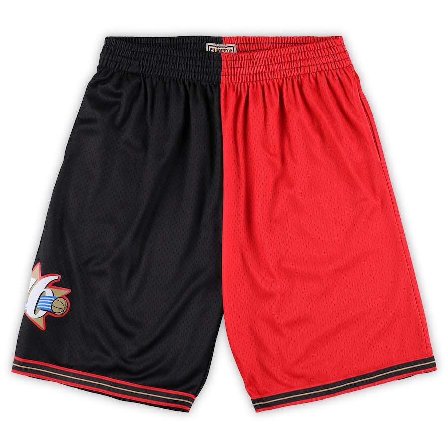 Men's Philadelphia 76ers Mitchell & Ness Black/Red Big & Tall Hardwood Classics Split Swingman Shorts Men's Philadelphia 76ers Mitchell & Ness Black/Red Big & Tall Hardwood Classics Split Swingman Shorts