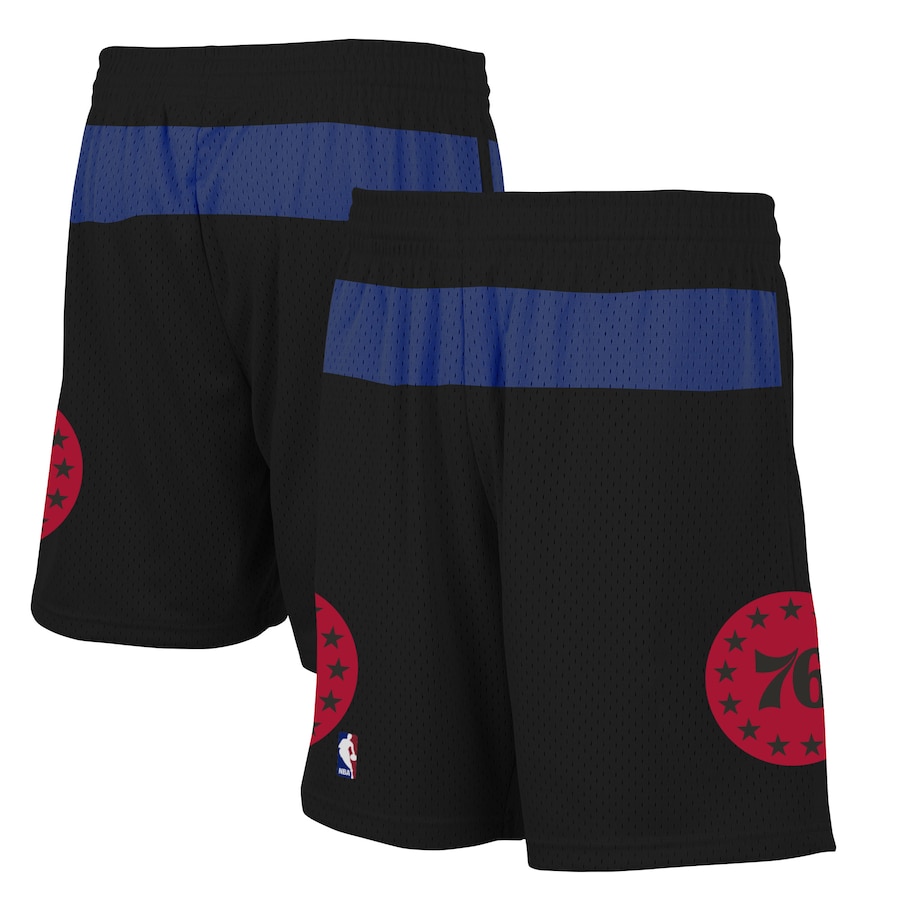 Men's Philadelphia 76ers Mitchell & Ness Black/Royal Hardwood Classic Reload Swingman Shorts
