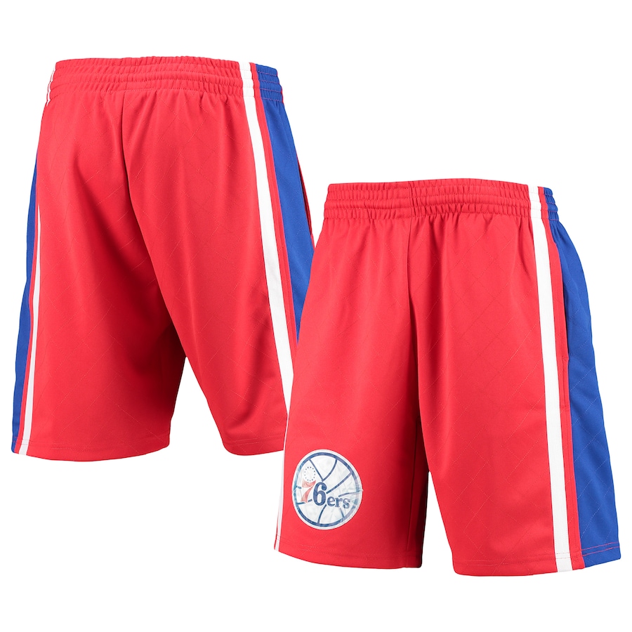 Men's Philadelphia 76ers Mitchell & Ness Red Hardwood Classics 75th Anniversary Swingman Shorts Men's Philadelphia 76ers Mitchell & Ness Red Hardwood Classics 75th Anniversary Swingman Shorts