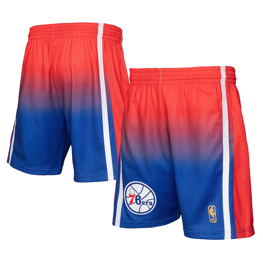 Men's Philadelphia 76ers Mitchell & Ness Red/Royal 1996/97 Hardwood Classics Fadeaway Reload 3.0 Swingman Shorts Men's Philadelphia 76ers Mitchell & Ness Red/Royal 1996/97 Hardwood Classics Fadeaway Reload 3.0 Swingman Shorts